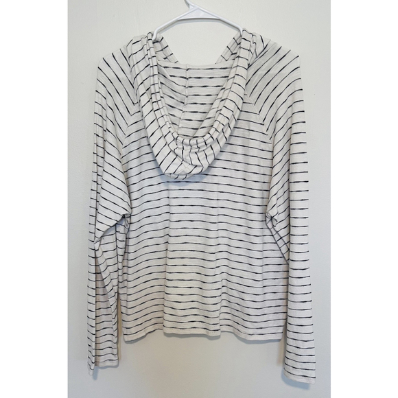 🛍️3 for $20🛍️ Aerie Pullover Hoodie Sweatshirt Womens Large Cream Black Stripe - Picture 2 of 6